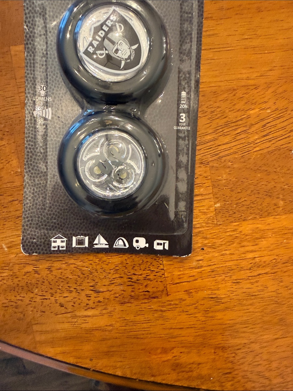 NFL Raiders Black LED Puck Lights in packaging don’t know if work